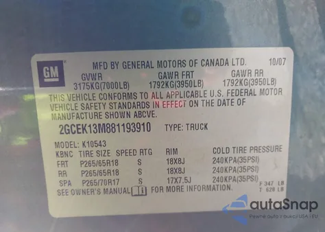 2008 Chevrolet Silverado 1500 Lt1 from USA, damaged, VIN 2GCEK13M881193910